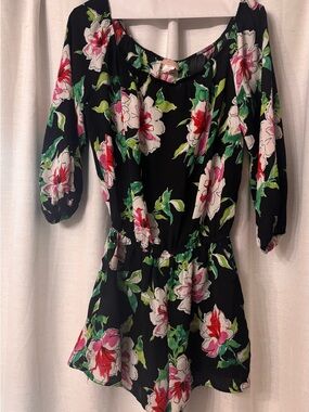 love...ady Black Floral Off-Shoulder Tunic with Elastic Waist
